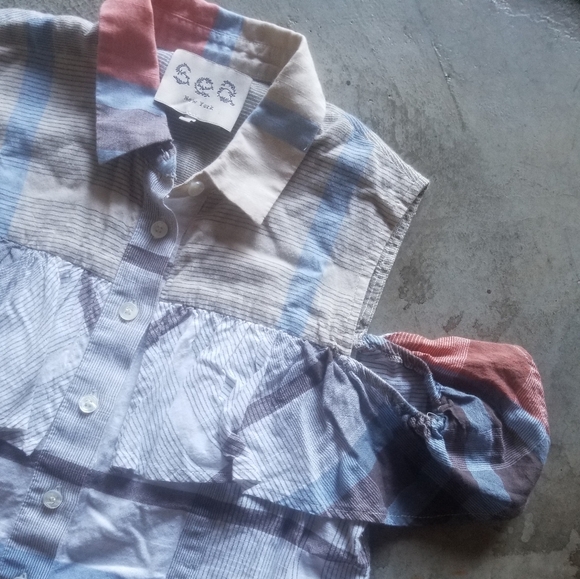 2 for $15 🎈SALE! Sea New York Plaid Ruffle Cold Shoulder Top 0 - Picture 6 of 12